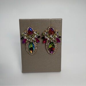 Red-Green AB Crystal Stud Statement Earrings
